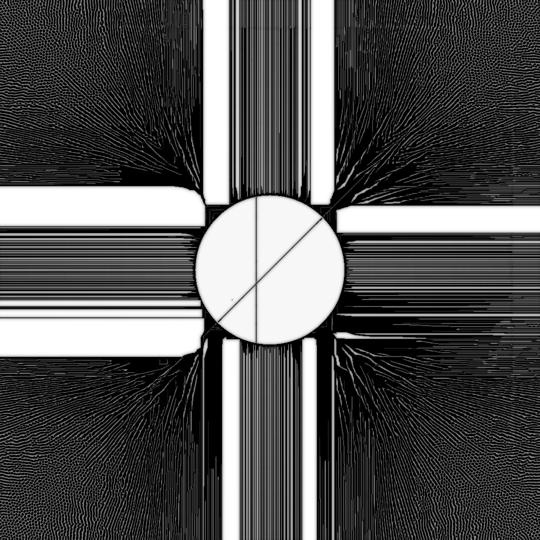 four uneven glitchy black pillars emenating in the four cardinal directions on a white background from an empty circle in the center. in between those are four black vaguely organic-looking shapes filling the screen all the way to the edges. four uneven glitchy black pillars emenating in the four cardinal directions on a white background from an empty circle in the center. in between those are four black vaguely organic-looking shapes filling the screen all the way to the edges.
