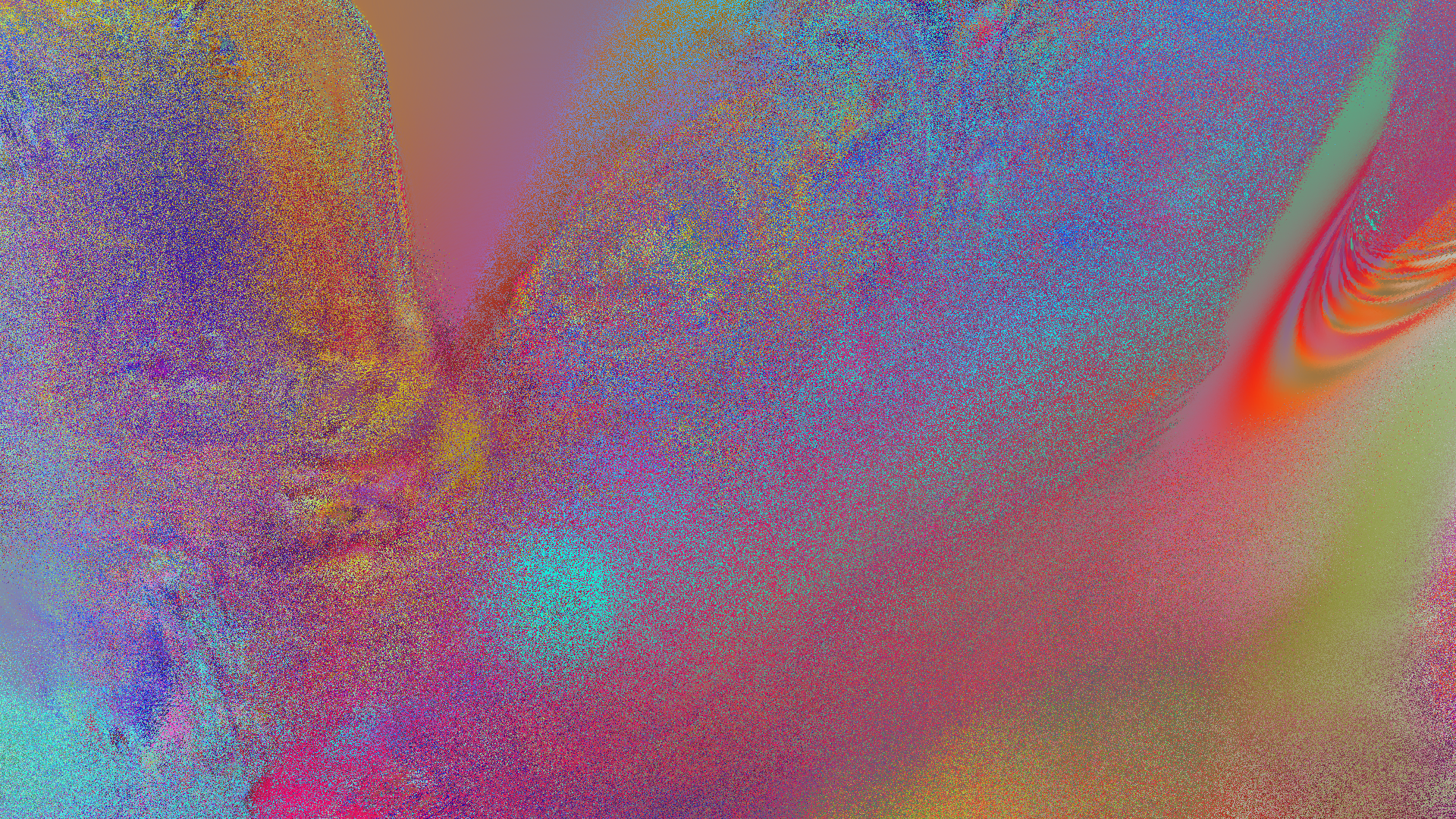 an abstract piece with a field of colors, some parts are very noise and others are silky smooth. this one has a small smooth dark orange-purple portion on the top left, and a smooth but strong wave pattern on the right with a gorgeus orange glow, with most of the rest of the canvas being a coarse mix of magenta and light blue an abstract piece with a field of colors, some parts are very noise and others are silky smooth. this one has a small smooth dark orange-purple portion on the top left, and a smooth but strong wave pattern on the right with a gorgeus orange glow, with most of the rest of the canvas being a coarse mix of magenta and light blue