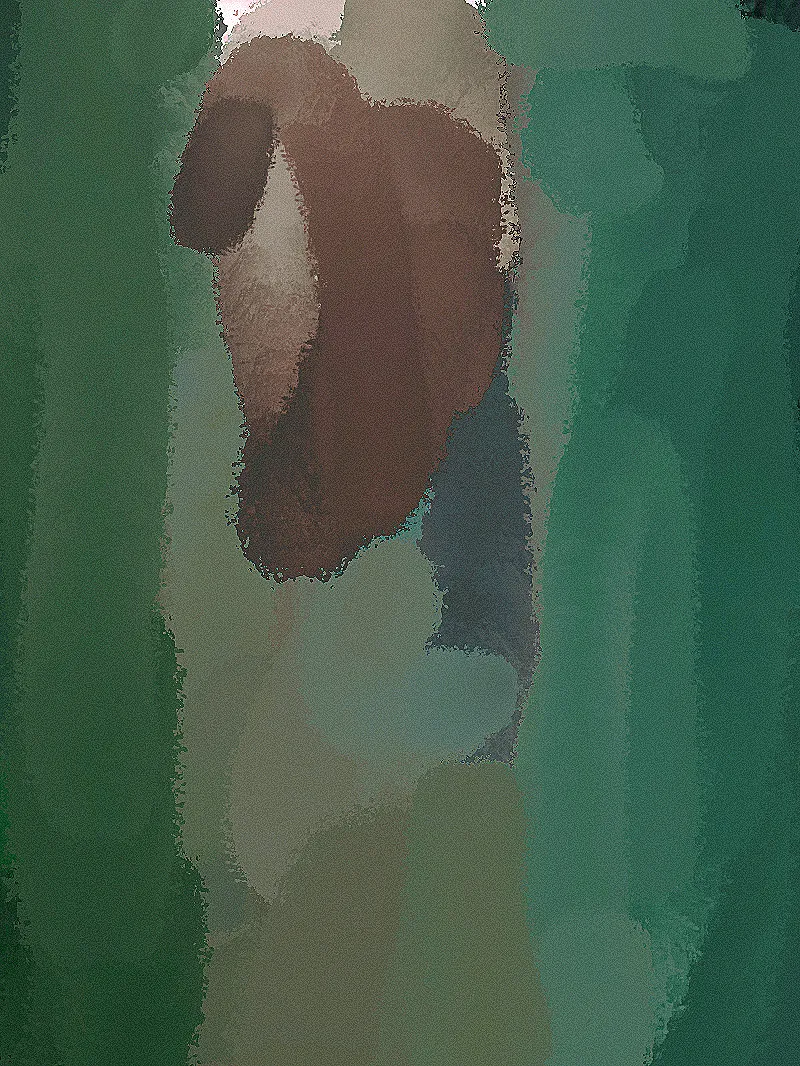 a grainy green smudged image with some brown goop in the top-center