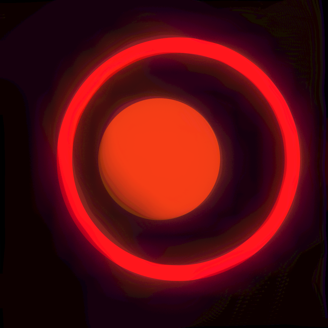 a bright hellish red ring with a slightly darker orange circle inside it, in the vague shape of an eye. the colors are spilling out onto the canvas creating a purple trail, and so is the canvas spilling onto the shapes creating some darker accents on the edges of the shapes. a bright hellish red ring with a slightly darker orange circle inside it, in the vague shape of an eye. the colors are spilling out onto the canvas creating a purple trail, and so is the canvas spilling onto the shapes creating some darker accents on the edges of the shapes.