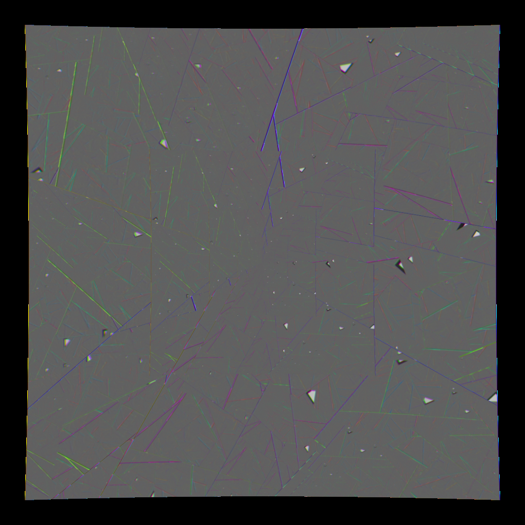 a dark gray canvas with a black outline. faint repeating shapes and lines are visible in different colors, blue, violet, green, yellow. some speckles of white here and there, corners of shapes with white fills and black outlines. a dark gray canvas with a black outline. faint repeating shapes and lines are visible in different colors, blue, violet, green, yellow. some speckles of white here and there, corners of shapes with white fills and black outlines.